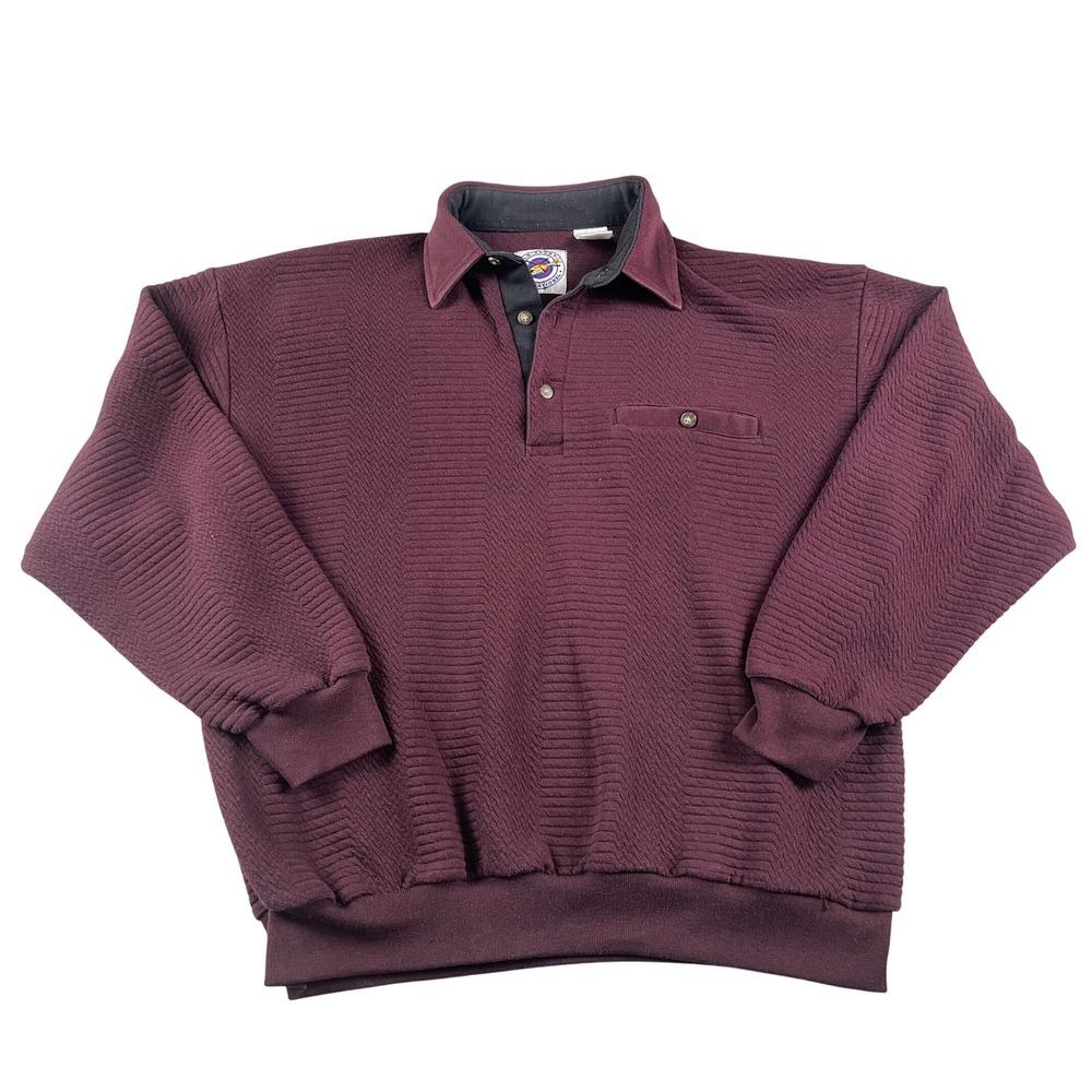 Vintage LD-Sport International Burgundy Textured Chevron Golf Polo Sweater Large